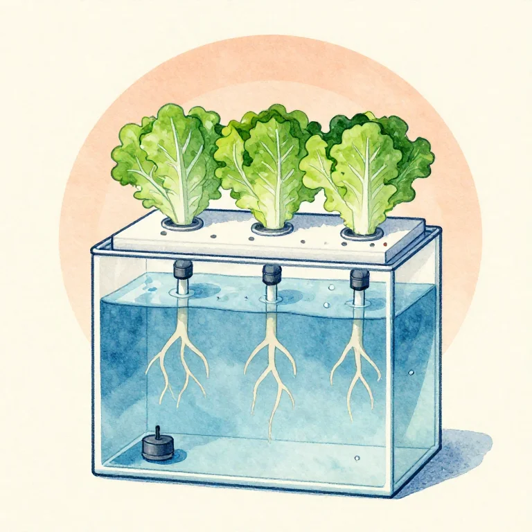 Illustration of lettuce on a floating raft with roots in a water tank