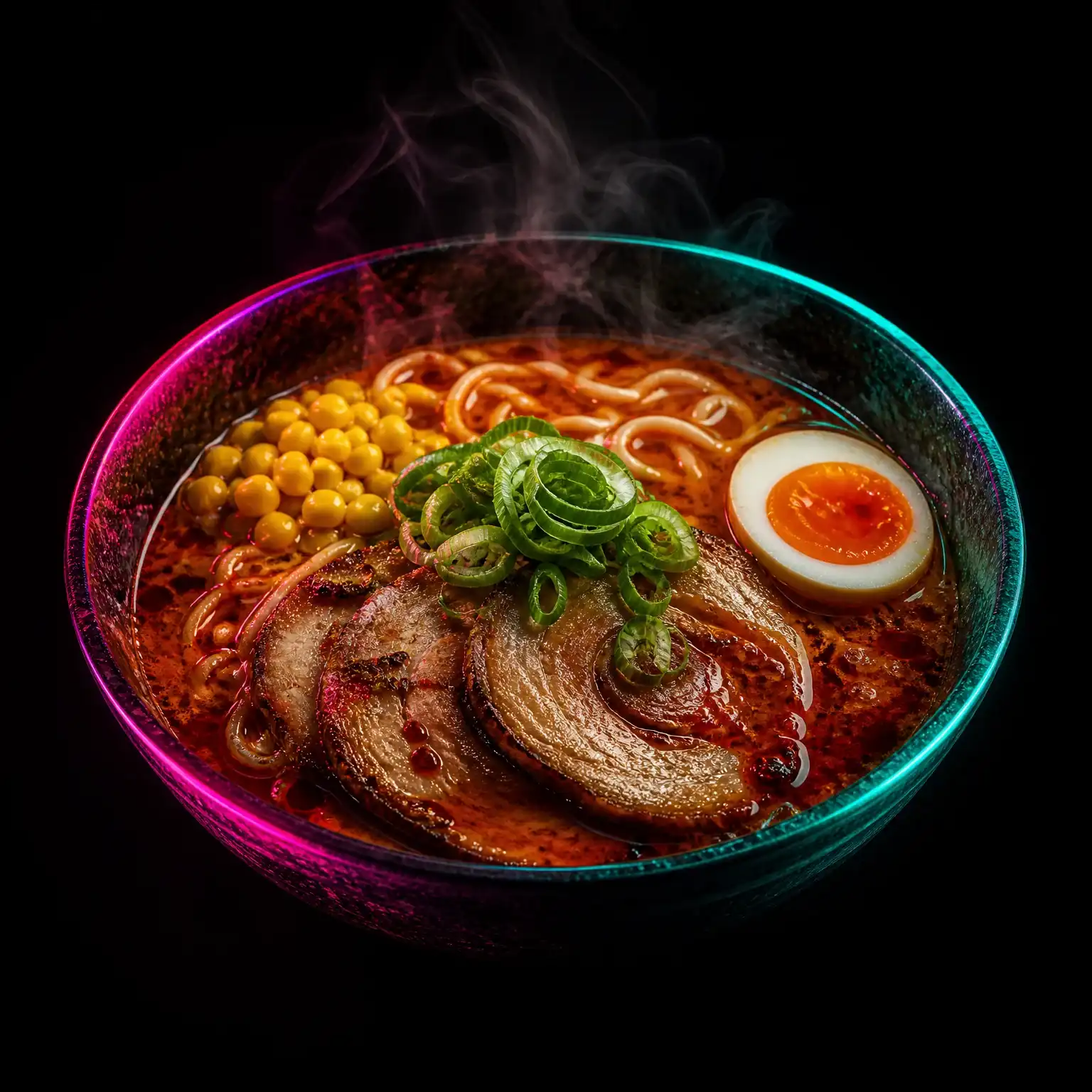 Spicy Miso ramen bowl with chili oil, chashu and ajitama egg