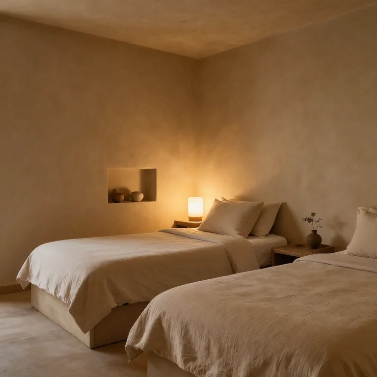 Retreat Room with twin beds and warm bedside lamp