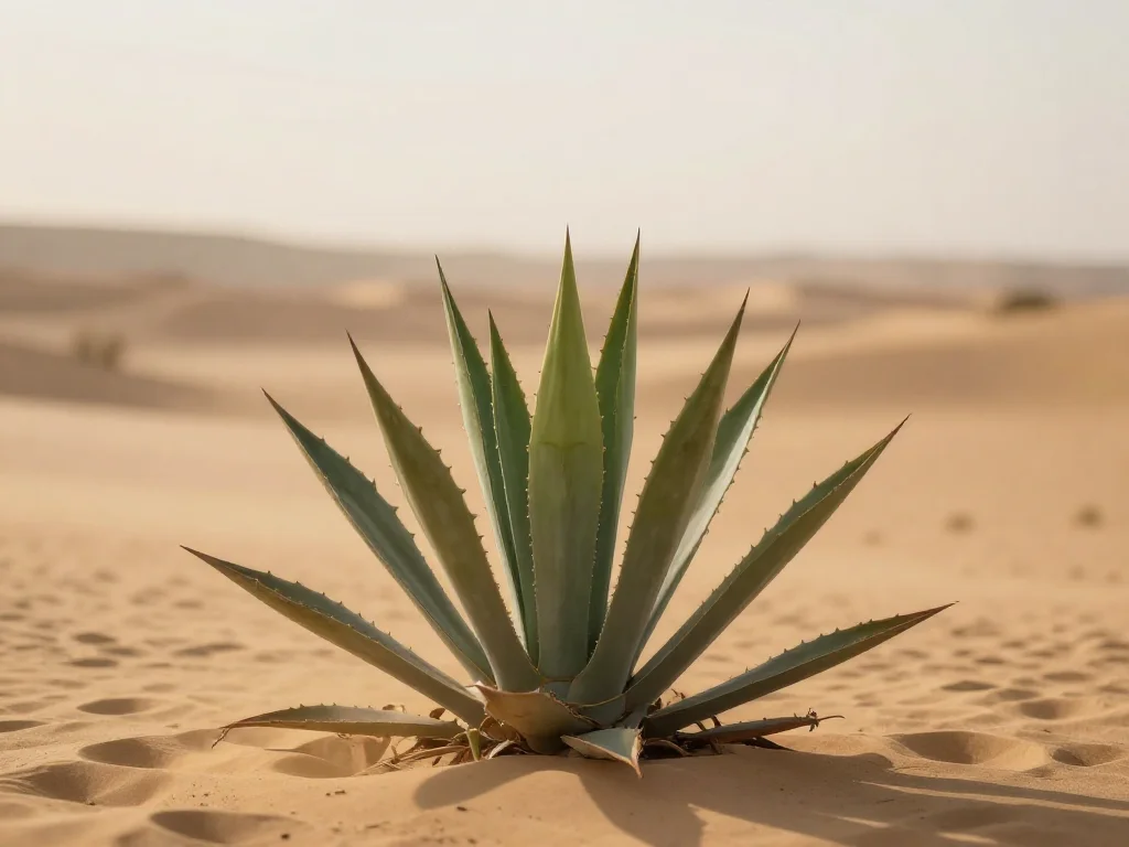 Agave plant in golden desert sand